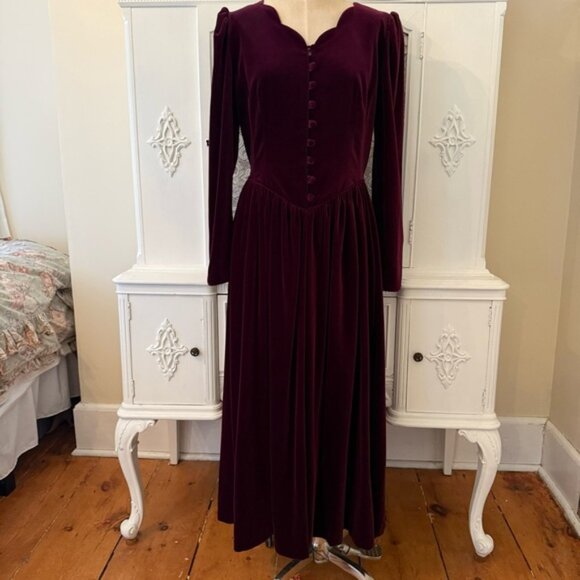 Vintage Laura Ashley Cranberry Velvet Dress - Picture 1 of 16